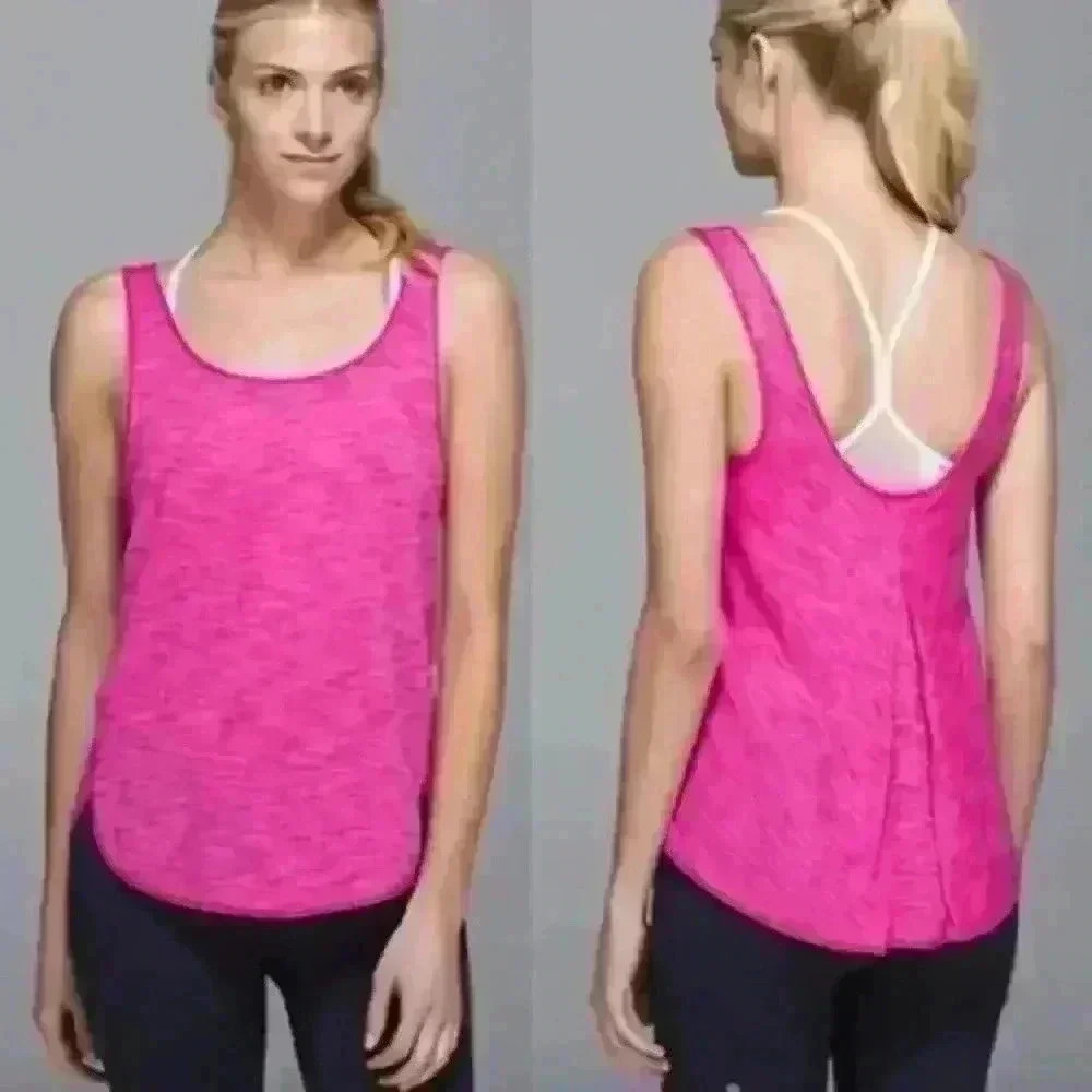 Lululemon Straight Up Singlet Tank Yoga Sport Top Size 4 Pink HJMG New